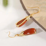 Southern Red Tourmaline Drop Earrings with Silver Inlay