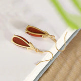 Southern Red Tourmaline Drop Earrings with Silver Inlay