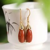 Southern Red Tourmaline Drop Earrings with Silver Inlay