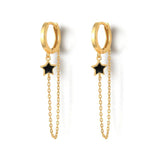 Sterling Silver Tassel Ear Hoop Earrings Cross Chain Piercing