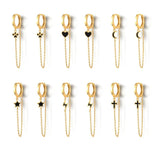 Sterling Silver Tassel Ear Hoop Earrings Cross Chain Piercing
