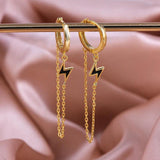 Sterling Silver Tassel Ear Hoop Earrings Cross Chain Piercing