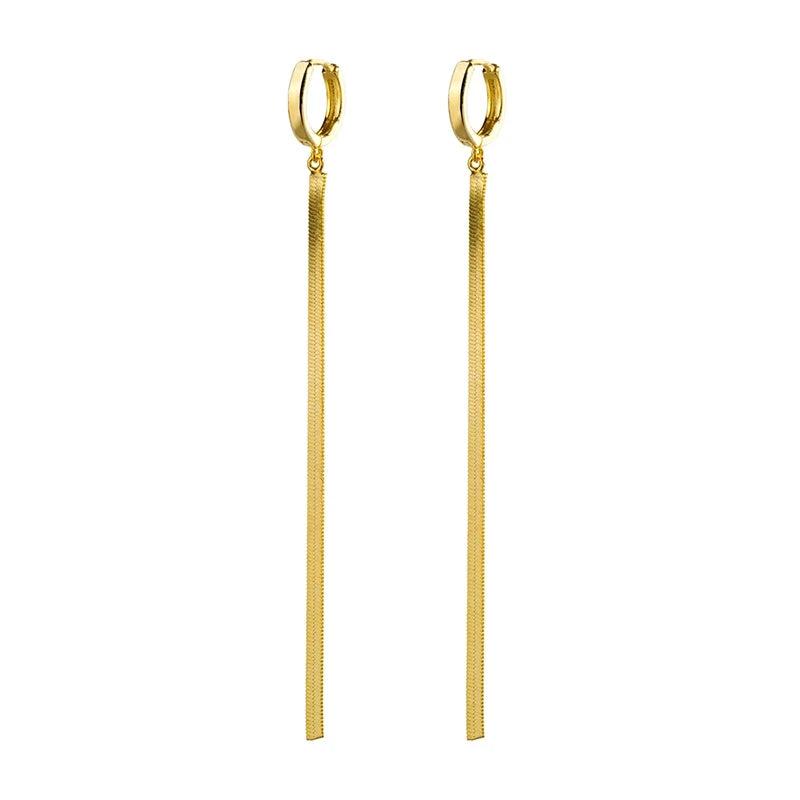 925 Silver Minimalist Loop Earrings with Bling Chain Tassel Drop