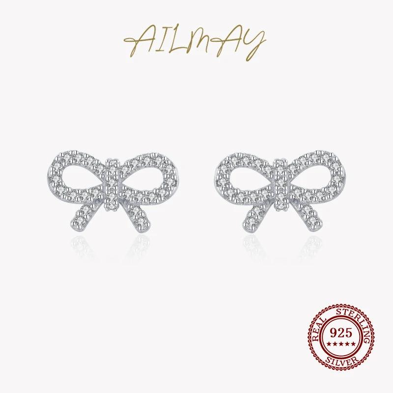 925 Silver CZ Bowknot Earrings for Women, Gift