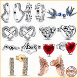 Sparkling Heart Stud Earrings 925 Silver Women Boutique Anniversary