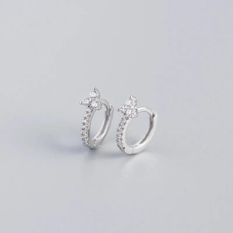 925 Silver Clover Zircon Hoop Earrings Colorful Women's Party Jewelry Gift