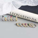 925 Silver Clover Zircon Hoop Earrings Colorful Women's Party Jewelry Gift
