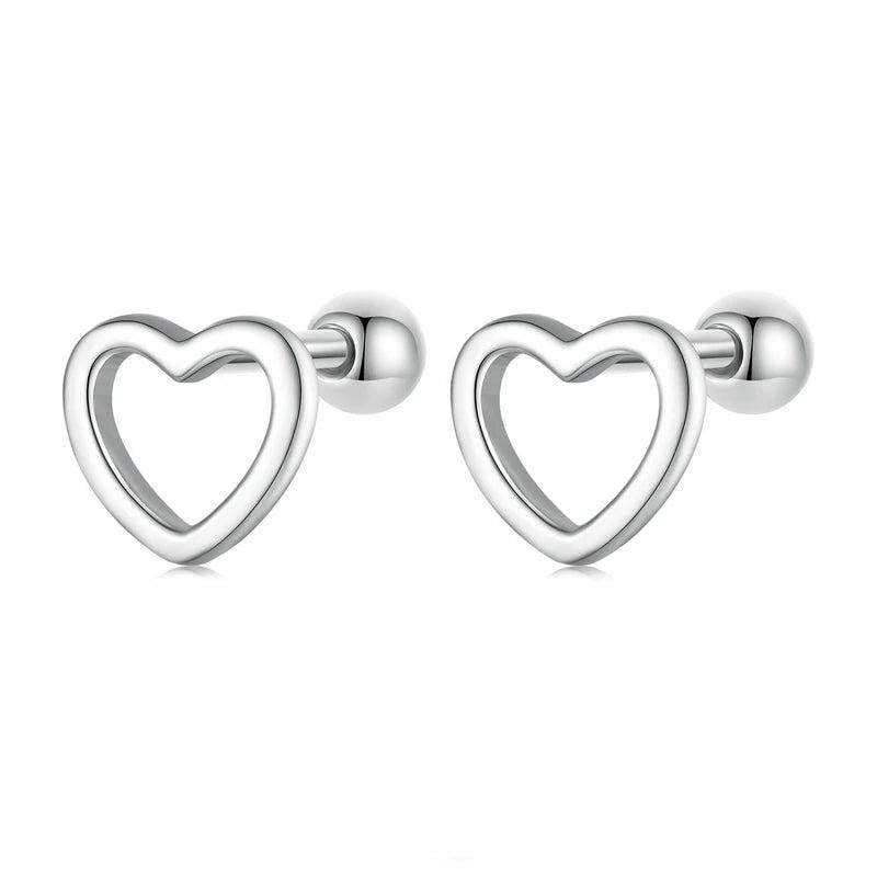 925 Silver Hollow Heart Ear Studs Women Earrings Jewelry Gift