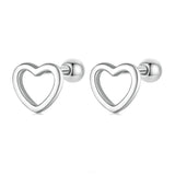 925 Silver Hollow Heart Ear Studs Women Earrings Jewelry Gift