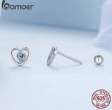 925 Silver Hollow Heart Ear Studs Women Earrings Jewelry Gift