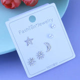 925 Silver Crystal Charm Stud Earring Sets 3pair/Set
