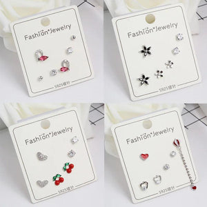 925 Silver Crystal Charm Stud Earring Sets 3pair/Set