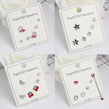 925 Silver Crystal Charm Stud Earring Sets 3pair/Set