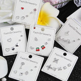 925 Silver Crystal Charm Stud Earring Sets 3pair/Set