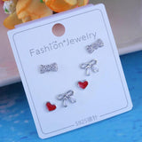 925 Silver Crystal Charm Stud Earring Sets 3pair/Set