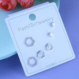 925 Silver Crystal Charm Stud Earring Sets 3pair/Set