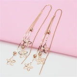 Purple Hollow Flower Tassel Earrings for Women 14K Rose Ear Line Wedding Jewelry