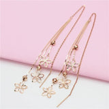 Purple Hollow Flower Tassel Earrings for Women 14K Rose Ear Line Wedding Jewelry