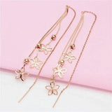 Purple Hollow Flower Tassel Earrings for Women 14K Rose Ear Line Wedding Jewelry