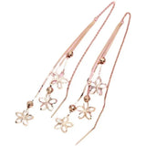 Purple Hollow Flower Tassel Earrings for Women 14K Rose Ear Line Wedding Jewelry