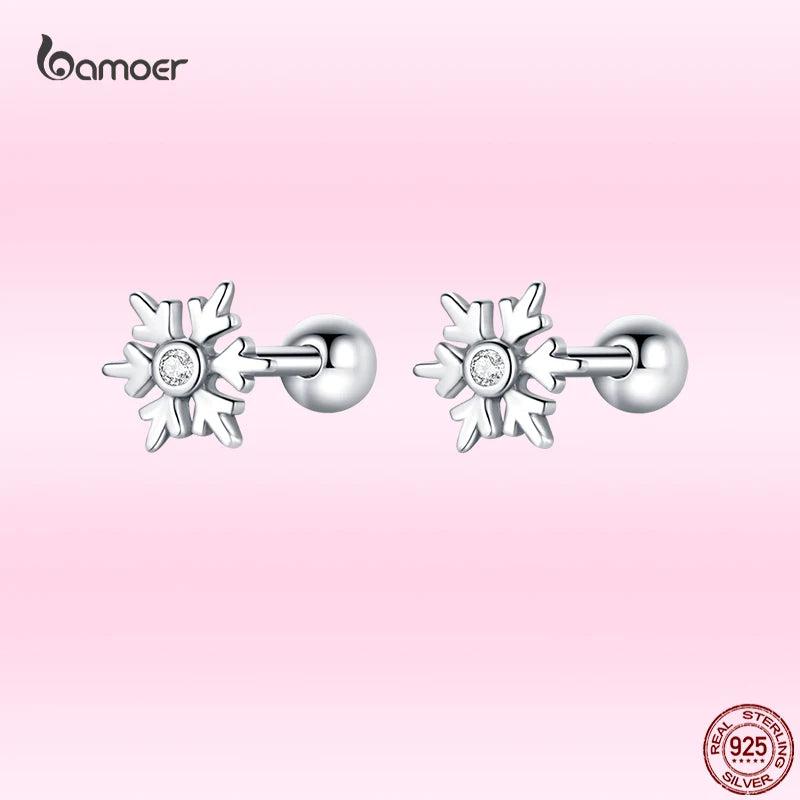 925 Silver Snowflake Ear Studs for Women Romantic Dating Earrings