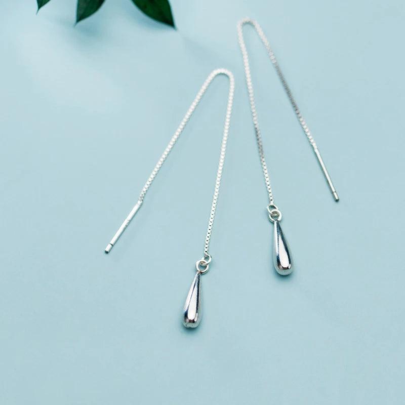 925 Silver Water Drop Tassel Ear Line Earring