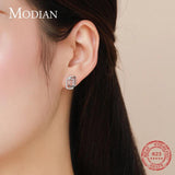 925 Silver Double Geometric Stud Earrings Clear CZ Fine Jewelry