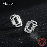 925 Silver Double Geometric Stud Earrings Clear CZ Fine Jewelry