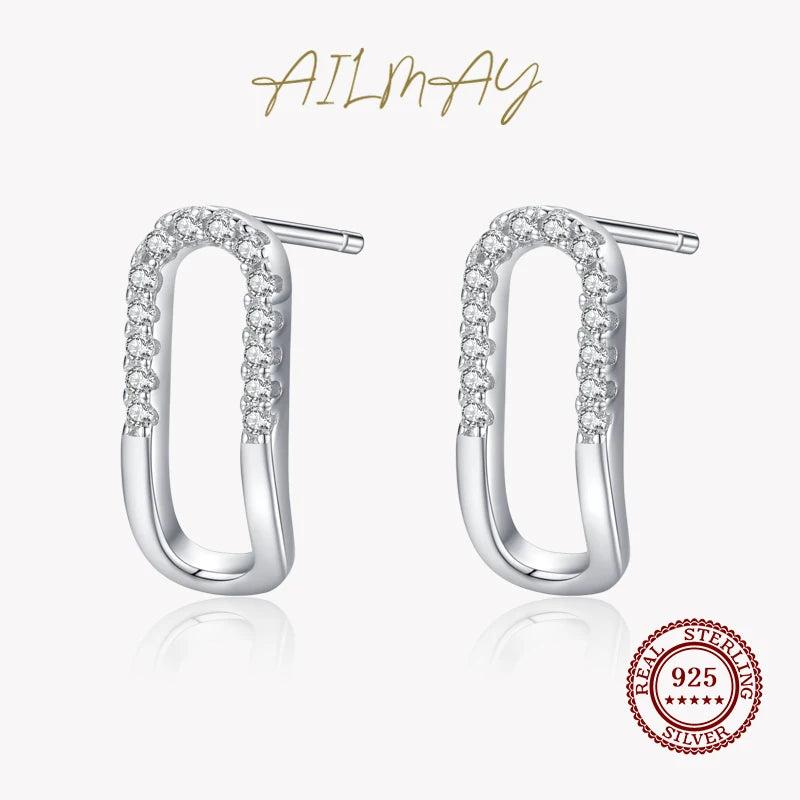 925 Silver Rectangle CZ Stud Earrings, Women Party Jewelry
