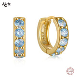 925 Silver Green Zircon Turquoise Pave Huggie Earrings