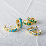 925 Silver Green Zircon Turquoise Pave Huggie Earrings
