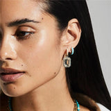 925 Silver Green Zircon Turquoise Pave Huggie Earrings