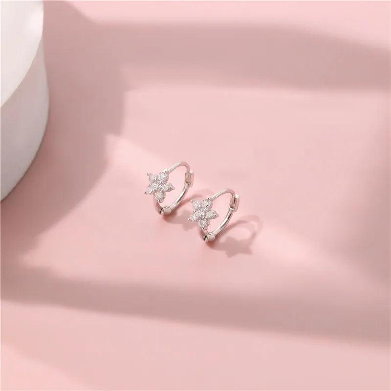 925 Sterling Silver 14k Plated Stud Earrings Zircon Flower Star Earrings