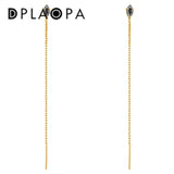 Sterling Silver Long Chain Stud Earrings Women Crystal Piercing
