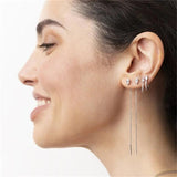 Sterling Silver Long Chain Stud Earrings Women Crystal Piercing