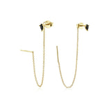 Sterling Silver Long Chain Stud Earrings Women Crystal Piercing