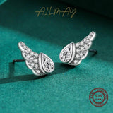 925 Silver Angel Wings Zircon Stud Earrings Wedding Jewelry