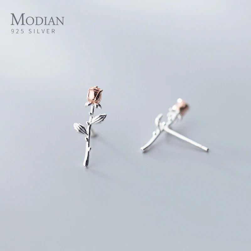Rose Flower Stud Earring 925 Sterling Silver Women Ear Pin Jewelry