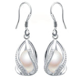 Freshwater Pearl Drop Earrings 925 Sterling Silver Anti Allergy DIY Cage Jewelry
