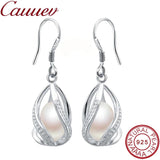 Freshwater Pearl Drop Earrings 925 Sterling Silver Anti Allergy DIY Cage Jewelry