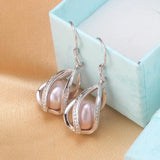 Freshwater Pearl Drop Earrings 925 Sterling Silver Anti Allergy DIY Cage Jewelry