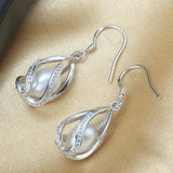 Freshwater Pearl Drop Earrings 925 Sterling Silver Anti Allergy DIY Cage Jewelry