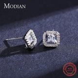 925 Silver Square Stud Earrings Classic Wedding Jewelry