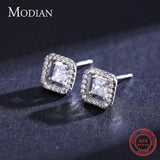 925 Silver Square Stud Earrings Classic Wedding Jewelry