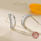 925 Silver CZ Geometric Line Earrings Wedding Jewelry