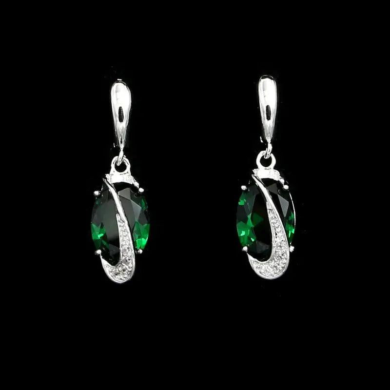 925 Silver Green Cubic Zirconia Crystal Earrings for Women