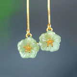 Jade Plum Flower Earrings for Women Vintage Wedding Jewelry
