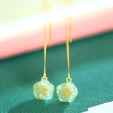 Jade Plum Flower Earrings for Women Vintage Wedding Jewelry