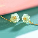 Jade Plum Flower Earrings for Women Vintage Wedding Jewelry