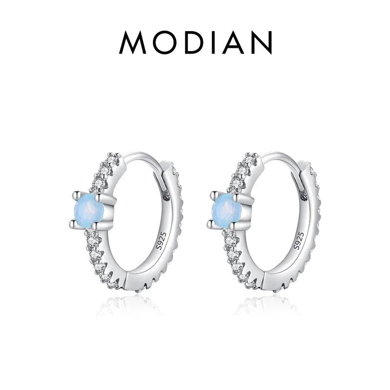 925 Silver Opal Hoop Earrings Women Party Fine Jewelry